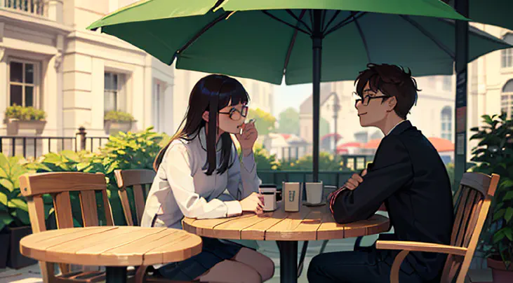 Enjoying coffee at a outdoor cafe