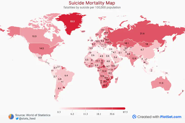 Suicide Deaths per 100,000 People (2019)